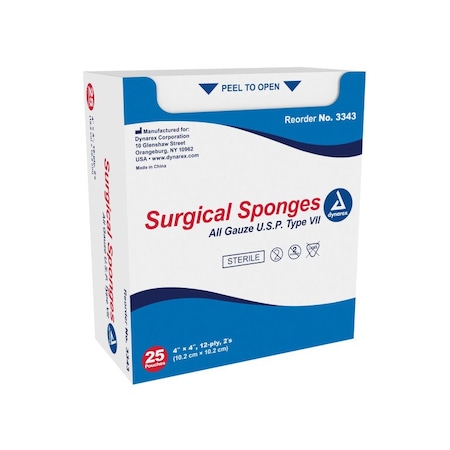Dynarex Gauze Sponge 4 X 4 Inch, Sterile 12-Ply Square, 1200PK 3343